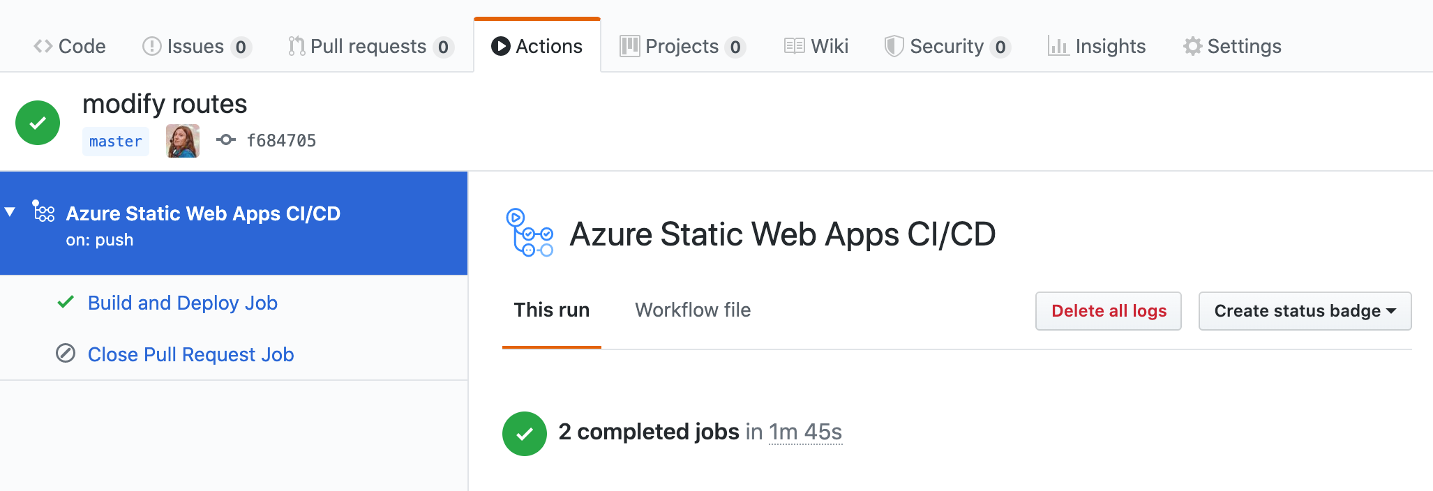 GitHub Actions 页面